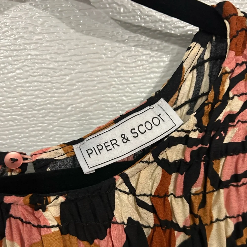 Piper & Scoot Fall Floral Smocked Puff Sleeve Midi Dress